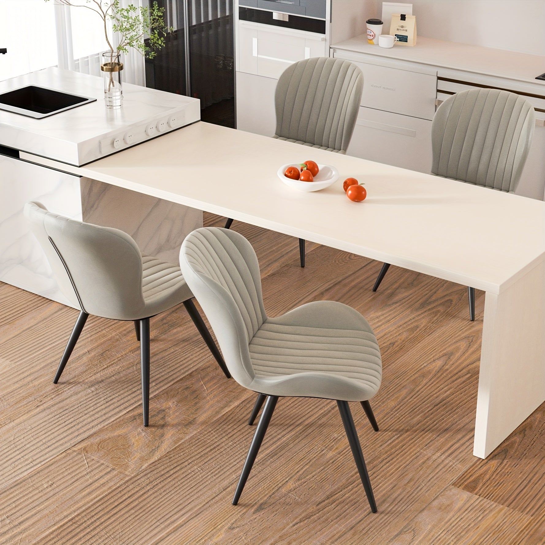 Set Of 2\u002F4 Dining Chairs, Boucle Upholstered Kitchen Chairs with Curved Backrest & Metal Legs, Mid Century Modern Round Dining Room Chairs for Vanity, Living Room