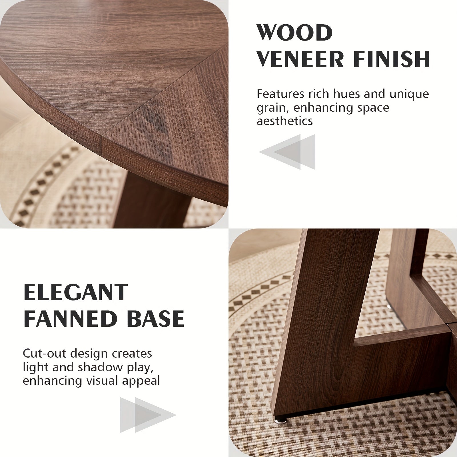 47-inch Round Dining Table Suitable for 4 People - Thick 1.38-inch Tabletop & Fanned Base Legs, Walnut Engineered Wood with Wood Veneer - Modern Farmhouse Kitchen Table for Living Room, Assembly Required (No Further Installation)