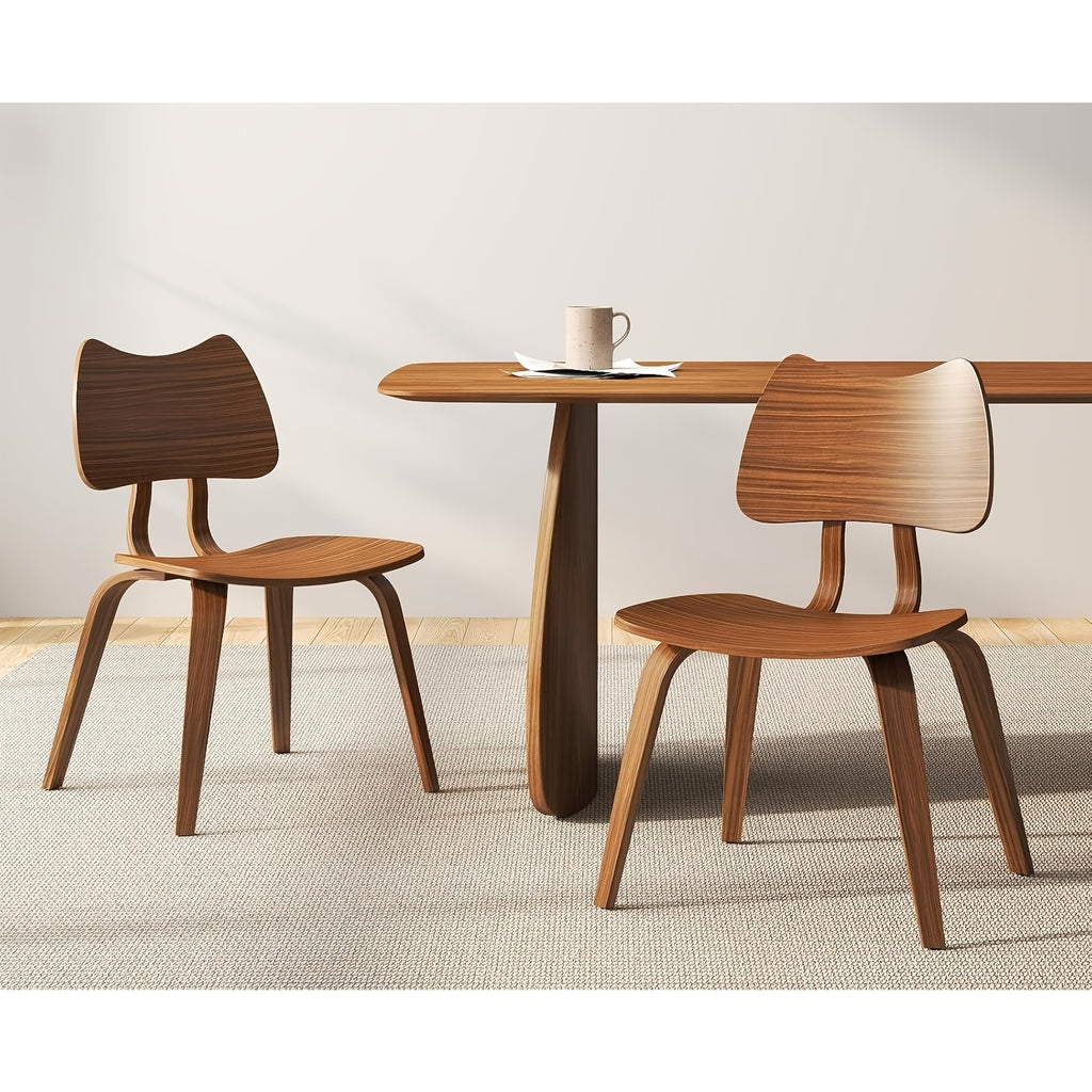 Set of 2 Wood Dining Chairs Mid Century ModernDining Room Chairs Farmhouse Small Kitchen Chairs with Cute Cat Ear Back Armless Side Chair for Living Room, Natural