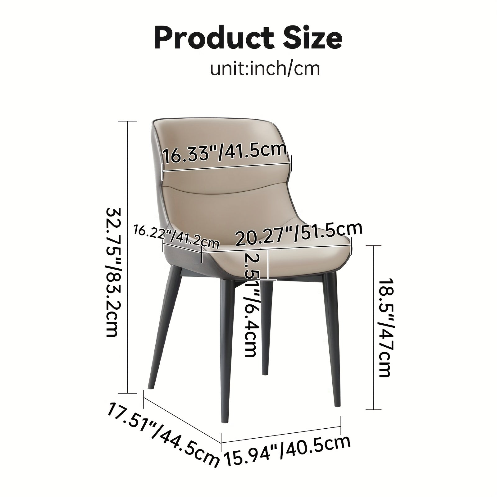 2-Pack Modern Ergonomic Dining Chairs with PU Leather Cushioned Seats & Metal Legs, Black\u002FLight Gray - Soft Padded Backrest & Sponge, - Indoor Kitchen\u002FLiving Room Chairs Suitable for Dining Room, Breakfast Nook, Office