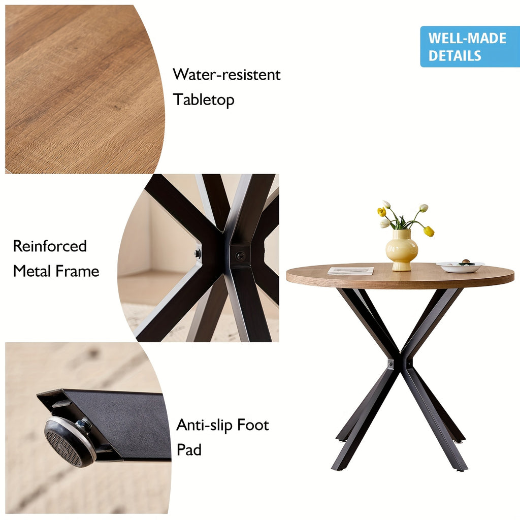 Mid-Century Modern Dining Set 5pcs Mid-Century Modern Round Dining Table Set for 4 - Brown Dinner Table with 4 Chairs, Coffee Table & Chairs with Metal Legs Soft Cushion for Kitchen Dining Room, Apartment