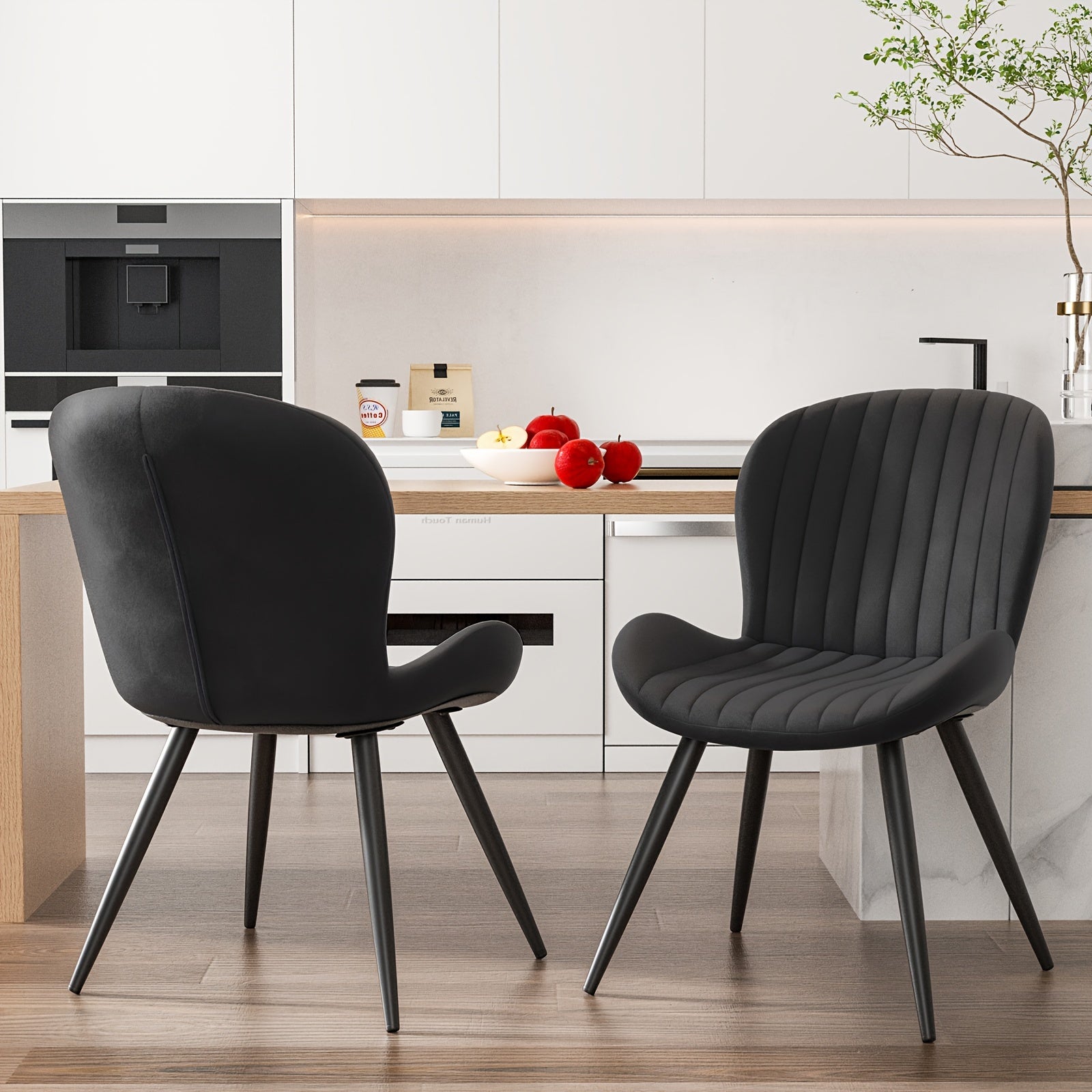 Set Of 2\u002F4 Dining Chairs, Boucle Upholstered Kitchen Chairs with Curved Backrest & Metal Legs, Mid Century Modern Round Dining Room Chairs for Vanity, Living Room