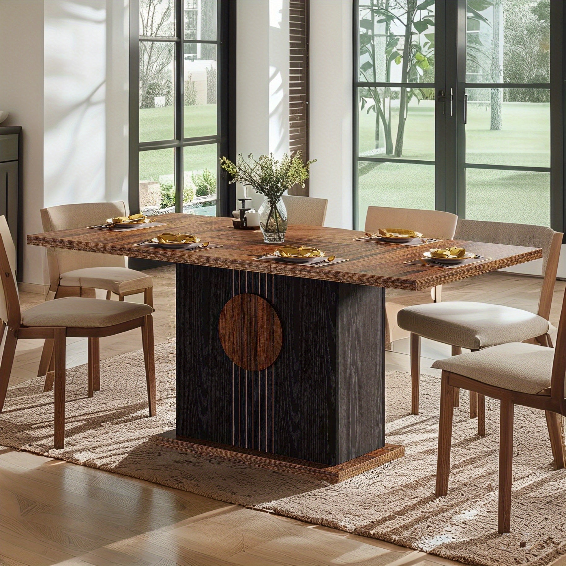 A Wooden Rectangular Dining Table That Accommodates 4 to 6 People, Measuring 55 Inches, Ideal for The Kitchen, Dining Area, Or Living Room