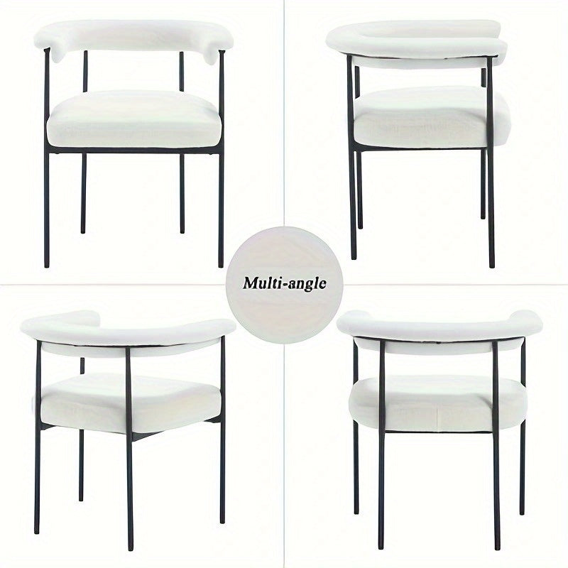 Set of 2 Modern Barrel Dining Chairs Faux Leather Upholstered Accent Side Chairs Vanity Chairs with Metal Finish for Kitchen Dining Room Living Room