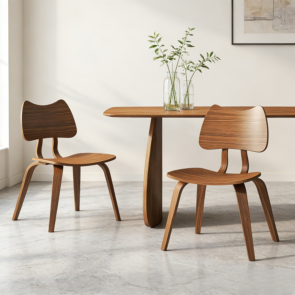 Set of 2 Wood Dining Chairs Mid Century ModernDining Room Chairs Farmhouse Small Kitchen Chairs with Cute Cat Ear Back Armless Side Chair for Living Room, Natural