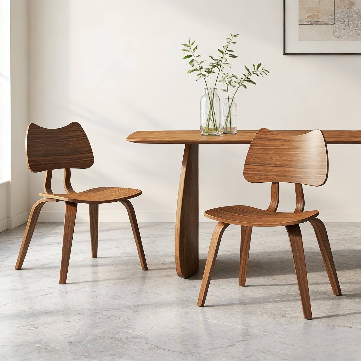 Set of 2 Wood Dining Chairs Mid Century ModernDining Room Chairs Farmhouse Small Kitchen Chairs with Cute Cat Ear Back Armless Side Chair for Living Room, Natural