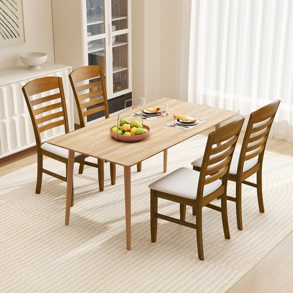 COSTWAY Set of 4 Rustic Modern Farmhouse Dining Chairs with Fabric Upholstered Seats & High-Slatted Backrests - Rubber Wood Frame, Armless Design, Ergonomic Comfort, Natural Wood Tone & Cushions - Heavy-Duty 220lb Capacity
