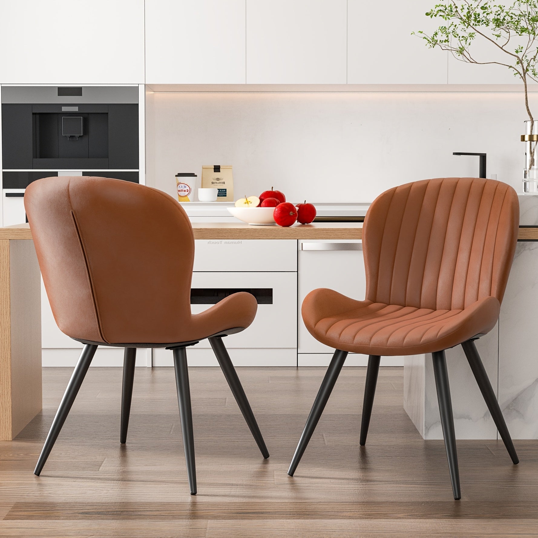 Set Of 2\u002F4 Dining Chairs, Boucle Upholstered Kitchen Chairs with Curved Backrest & Metal Legs, Mid Century Modern Round Dining Room Chairs for Vanity, Living Room