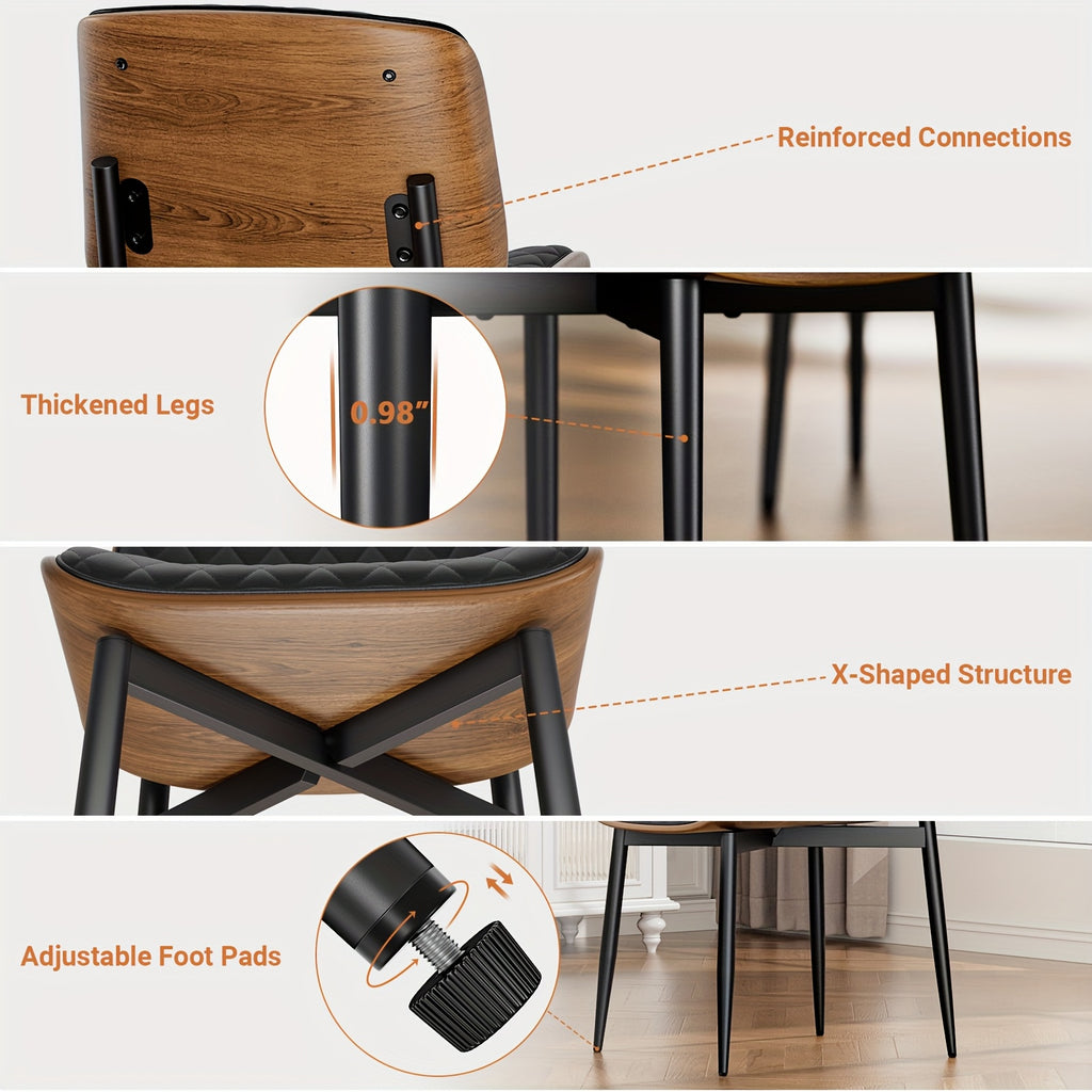 4pcs Dining Chair Set, Luxurious Retro PU Leather Upholstered Dining Chairs, Resilient Sponge Seat Cushions, Easy To Clean And Assemble, Suitable For Family Dining Rooms And Kitchens