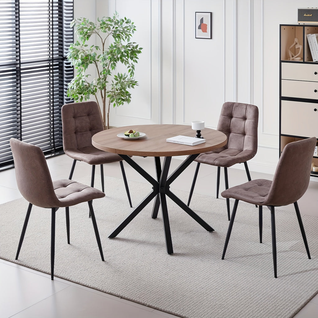 Mid-Century Modern Dining Set 5pcs Mid-Century Modern Round Dining Table Set for 4 - Brown Dinner Table with 4 Chairs, Coffee Table & Chairs with Metal Legs Soft Cushion for Kitchen Dining Room, Apartment