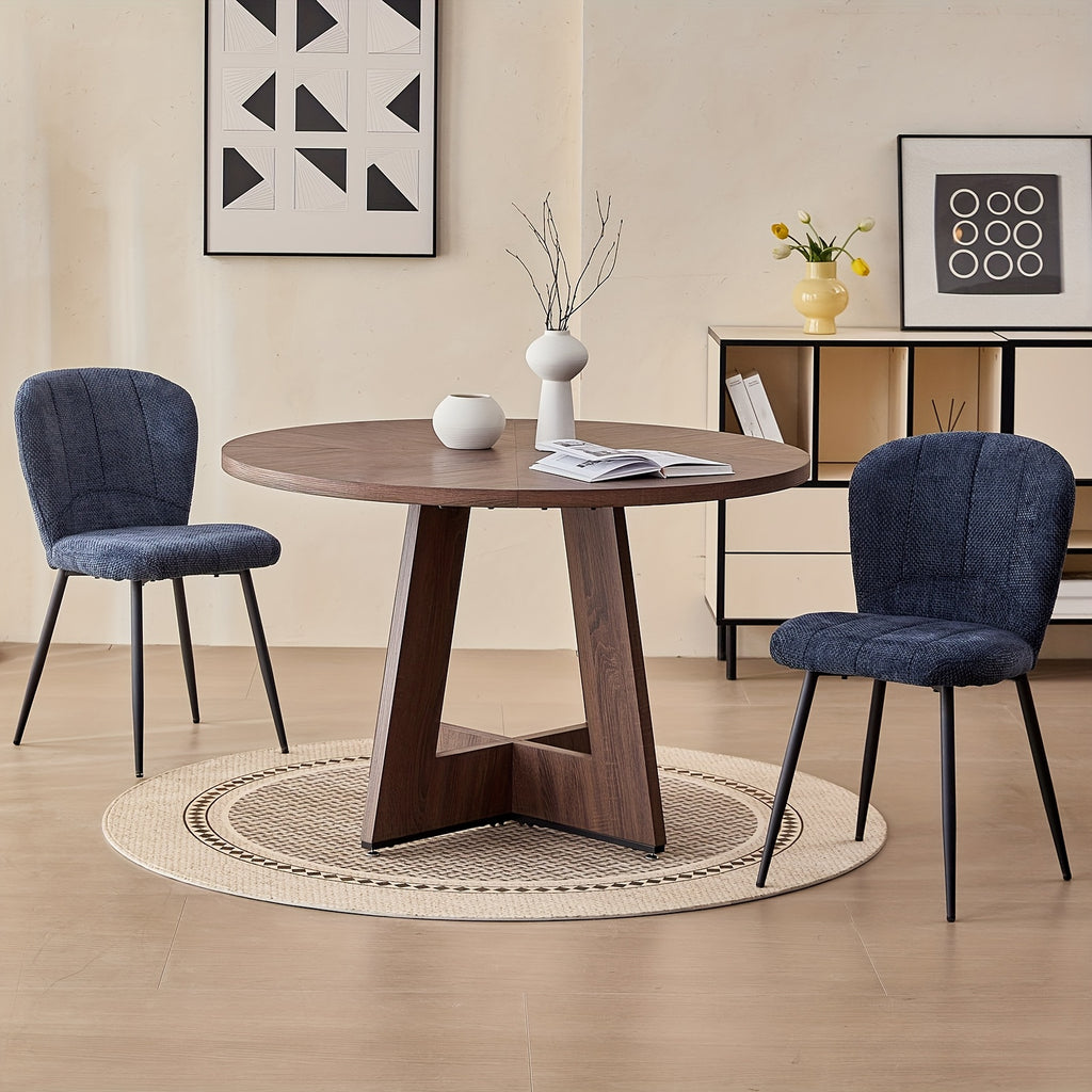 47-inch Round Dining Table Suitable for 4 People - Thick 1.38-inch Tabletop & Fanned Base Legs, Walnut Engineered Wood with Wood Veneer - Modern Farmhouse Kitchen Table for Living Room, Assembly Required (No Further Installation)