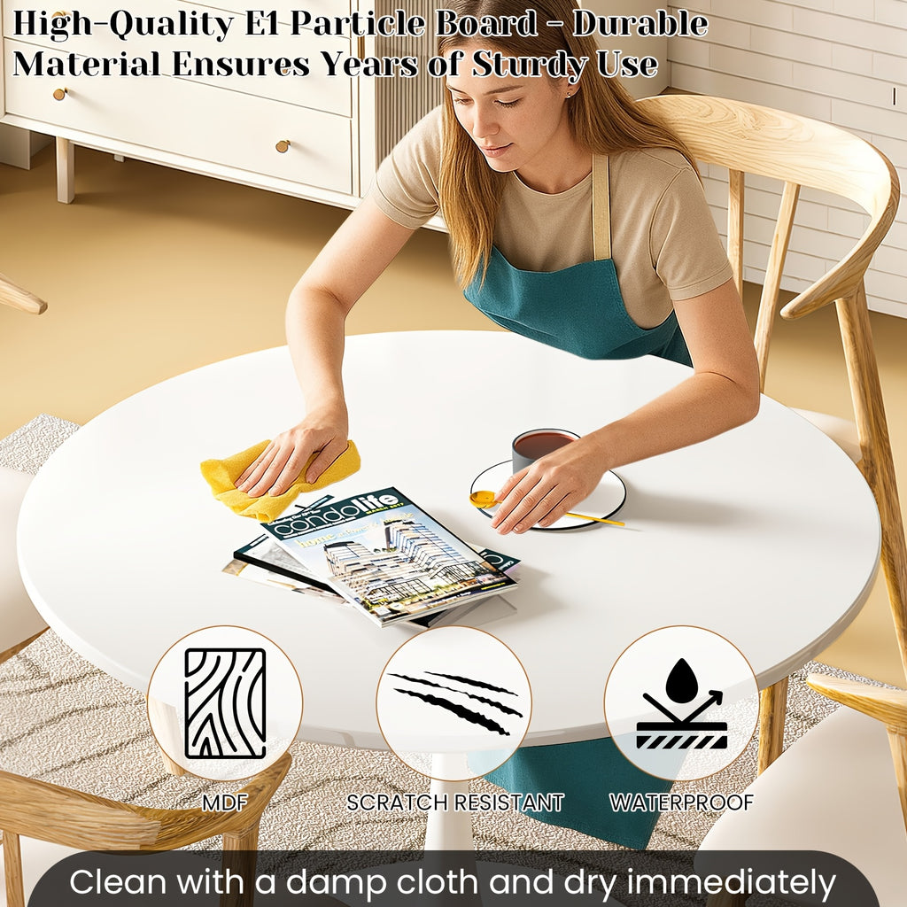 39-Inch Round Dining Table Modern MDF Wood Tabletop with Sturdy Metal Pedestal Base - Large Round Table Seats 4-6 People, Easy Assembly, for family & for (, Engineered Wood)