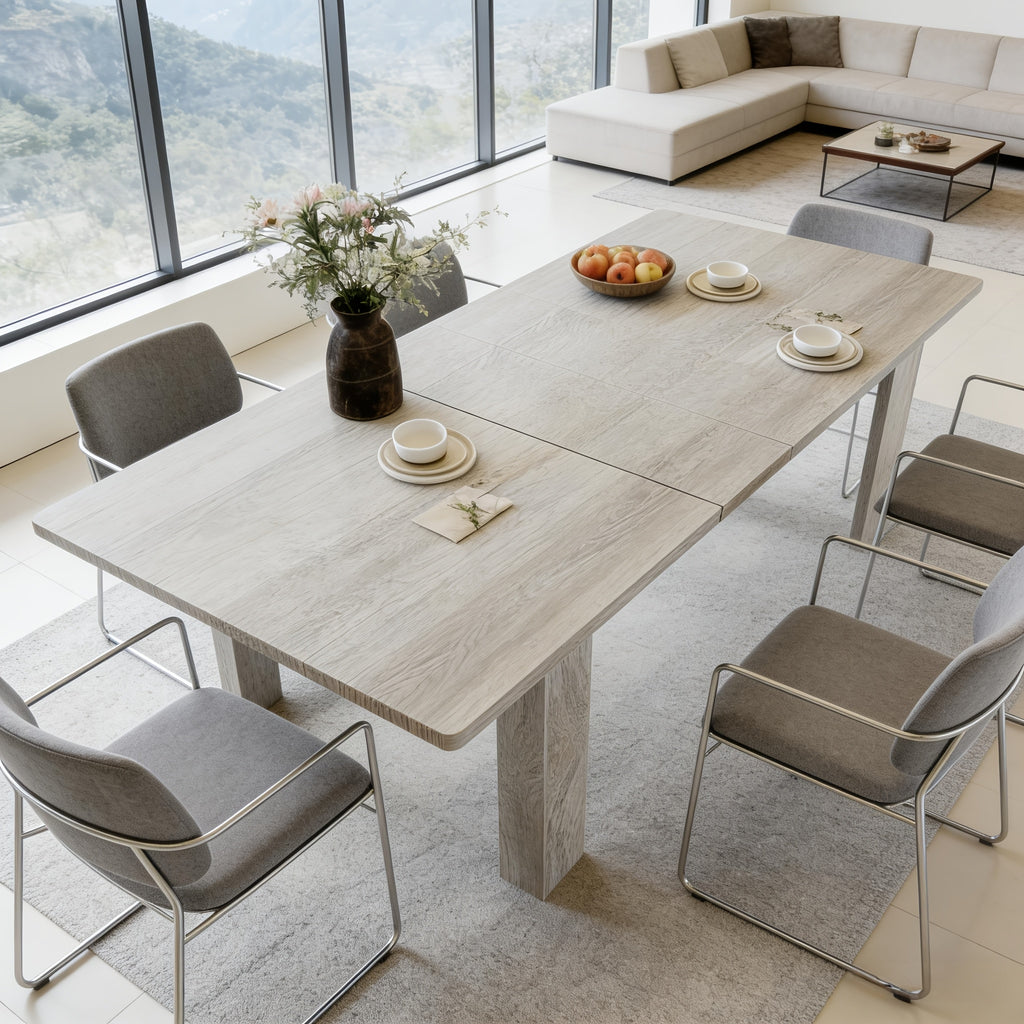 Extendable Dining Table Measuring 5-7.2 Feet, Suitable for 6 to 8 Individuals, Featuring a Modern Design with a Leaf, Ideal for Compact Dining Areas