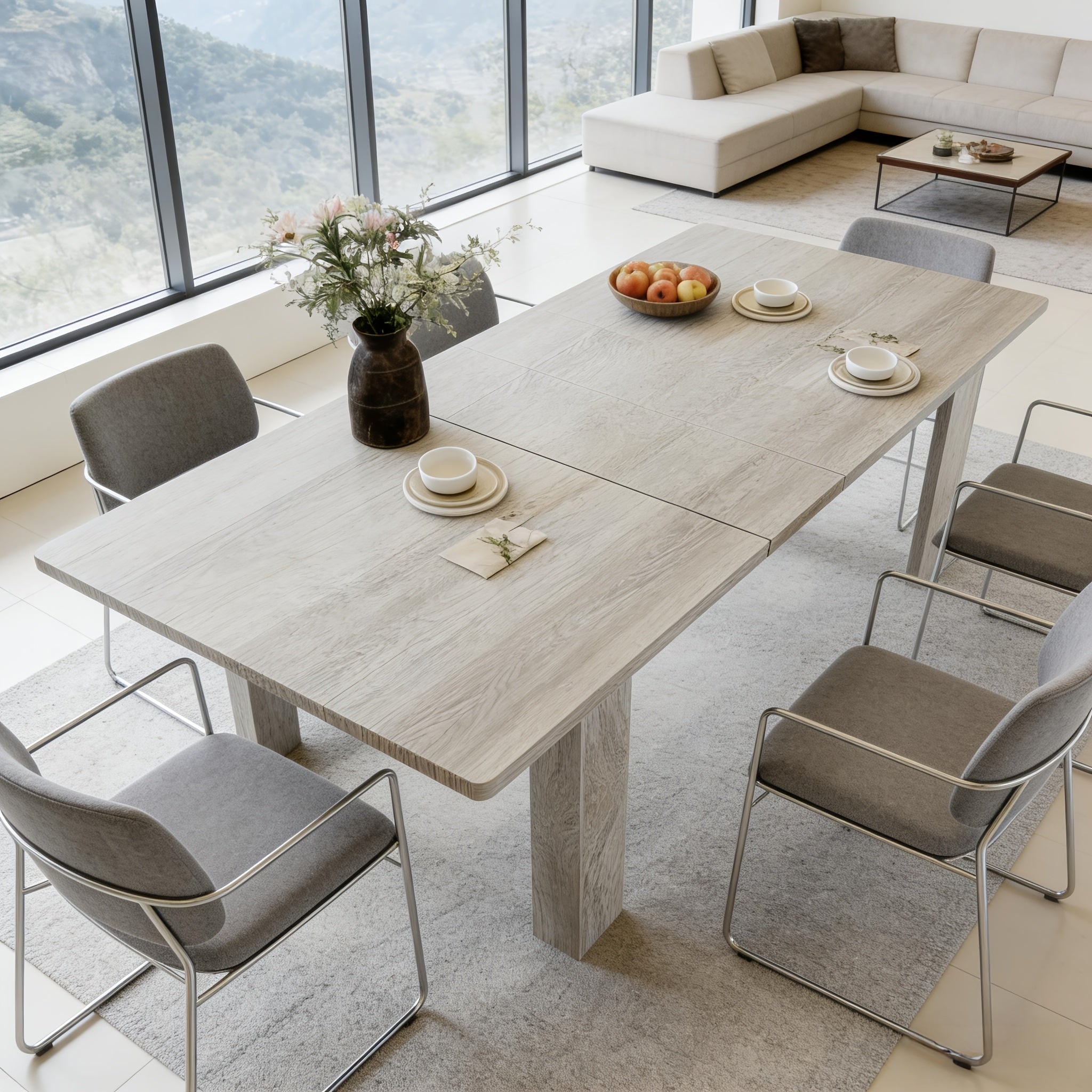 Extendable Dining Table Measuring 5-7.2 Feet, Suitable for 6 to 8 Individuals, Featuring a Modern Design with a Leaf, Ideal for Compact Dining Areas