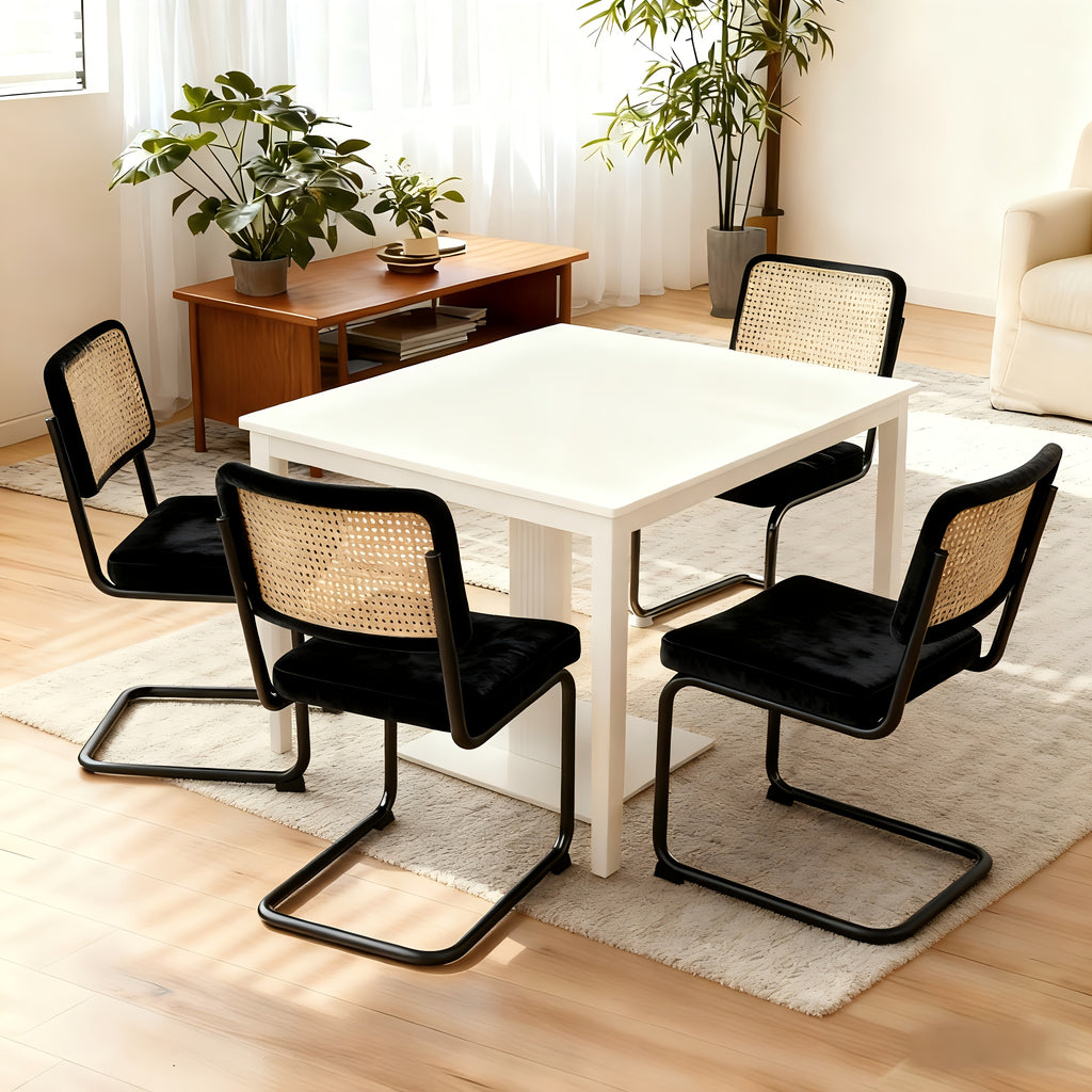 Dining Chairs Set Of 4, Faux Leather Rattan Side Accent Chairs with Chrome Legs, Modern Mid Century Breuer Designed Chairs, Upholstered Dining Living Room Kitchen Chairs