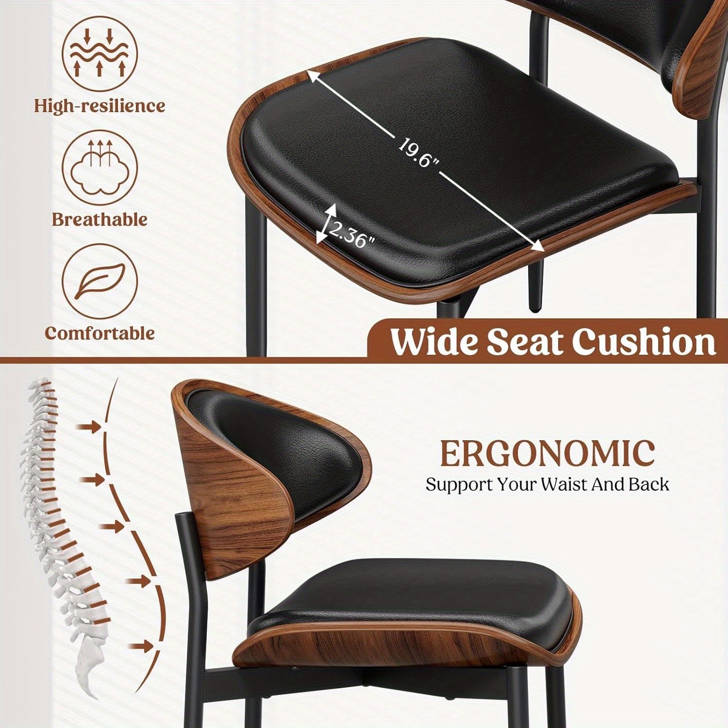 4pcs Dining Chair Set, Luxurious Retro PU Leather Upholstered Dining Chairs, Resilient Sponge Seat Cushions, Easy To Clean And Assemble, Suitable For Family Dining Rooms And Kitchens