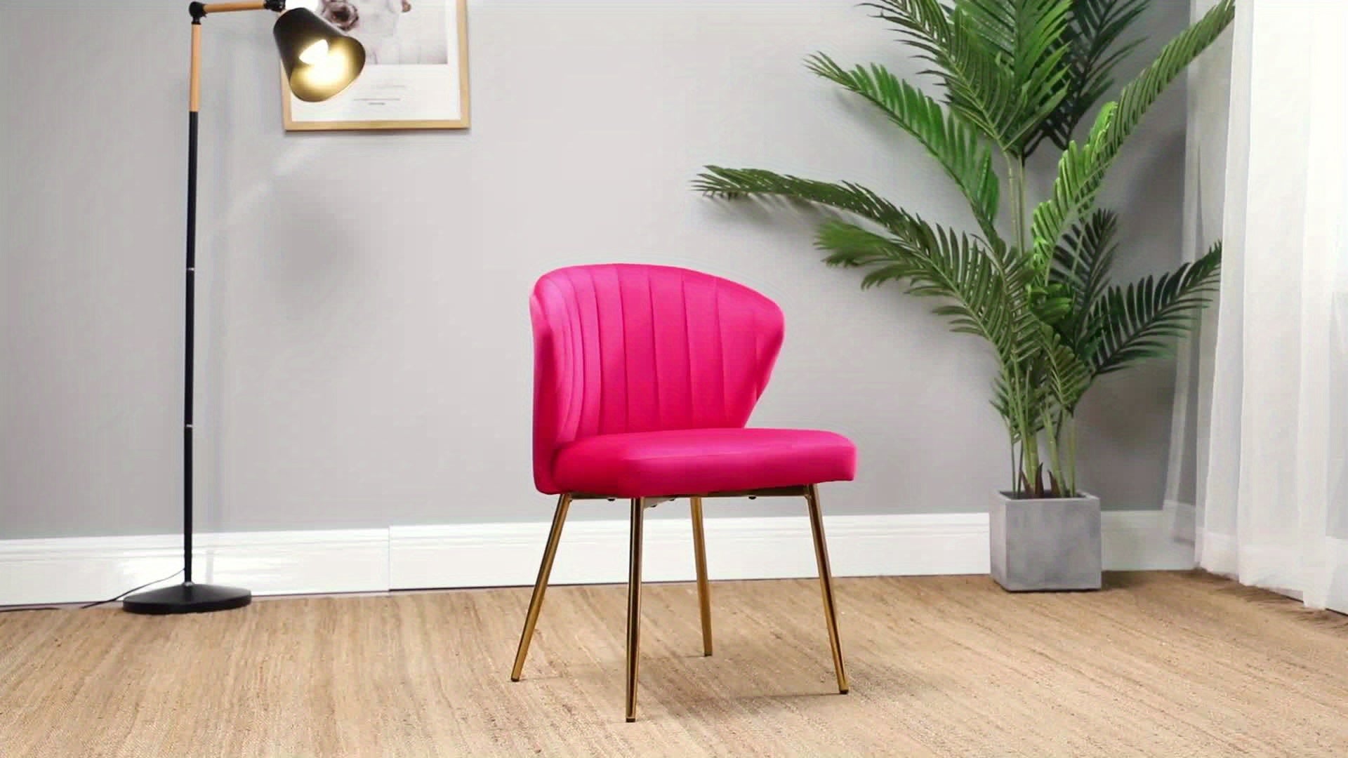 Contemporary Velvet Dining Chair, Compact Vanity Chair with Backrest, Stylish Metal Legs, Chic Tufted Armless Accent Chair for Living Room, Upholstered Adorable Side Chair for Bedroom And Beauty Room - Ivory