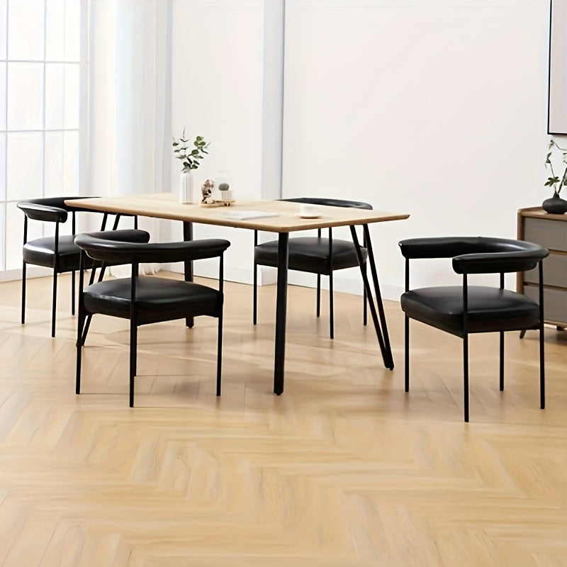 Set of 2 Modern Barrel Dining Chairs Faux Leather Upholstered Accent Side Chairs Vanity Chairs with Metal Finish for Kitchen Dining Room Living Room