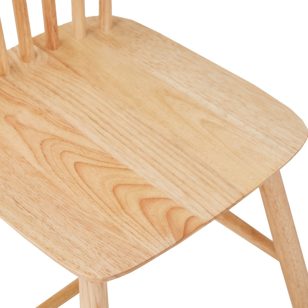 4pcs Solid Rubber Wood Dining Chairs - Natural Wood Grain Table Chairs with Wide Depth & Curved Backrest, FAS Solid Wood, Farmhouse, Dining Room (, -Skid Feet) - Style