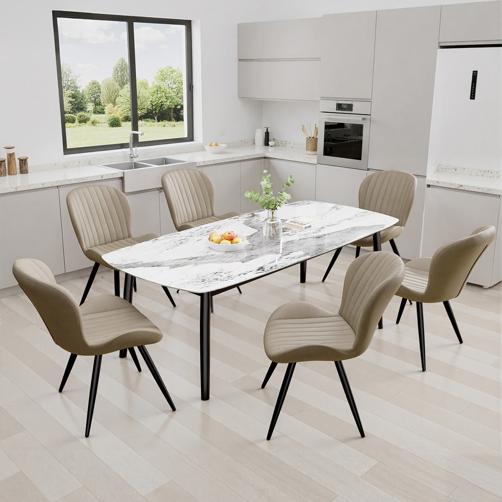 Set Of 2\u002F4 Dining Chairs, Boucle Upholstered Kitchen Chairs with Curved Backrest & Metal Legs, Mid Century Modern Round Dining Room Chairs for Vanity, Living Room