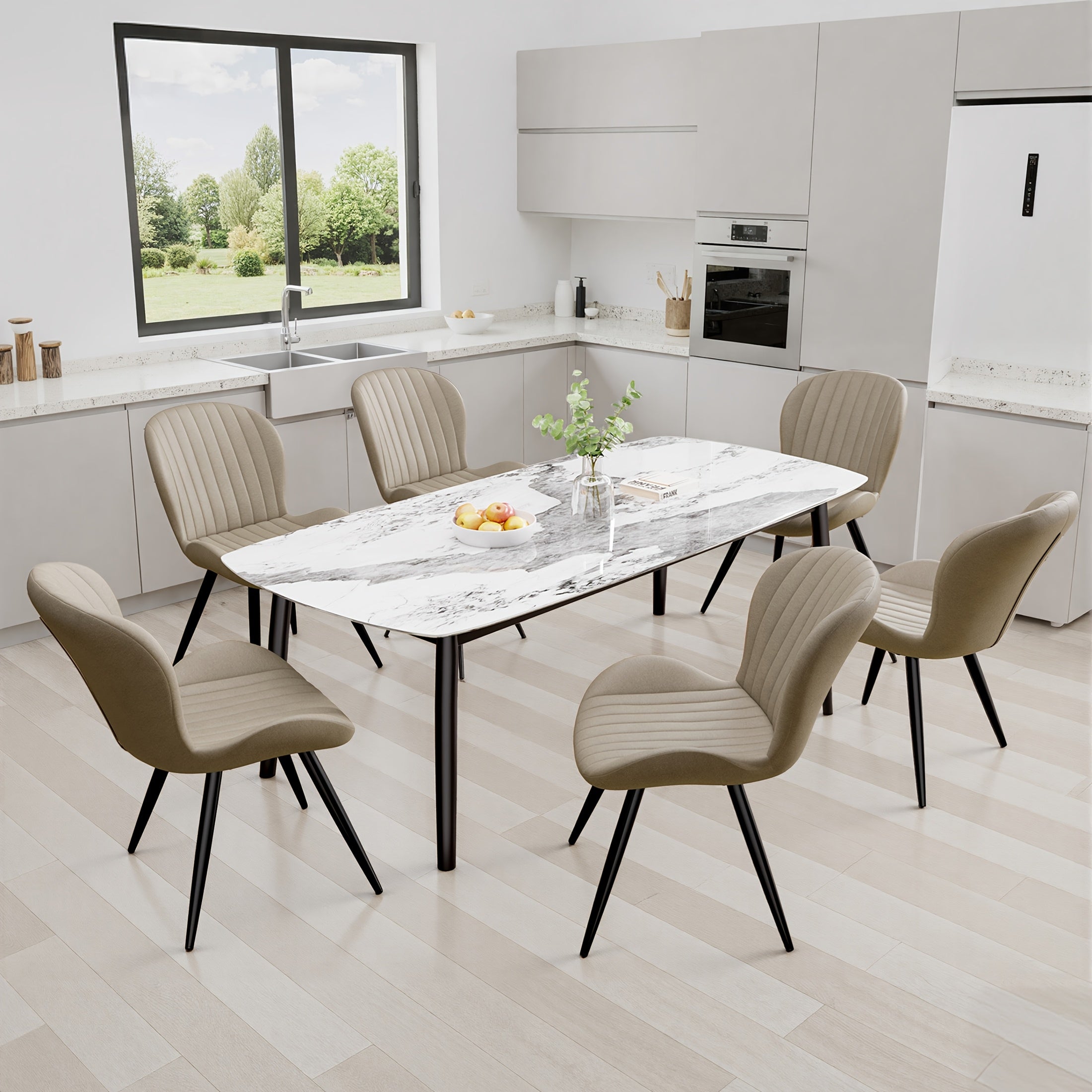 Set Of 2\u002F4 Dining Chairs, Boucle Upholstered Kitchen Chairs with Curved Backrest & Metal Legs, Mid Century Modern Round Dining Room Chairs for Vanity, Living Room