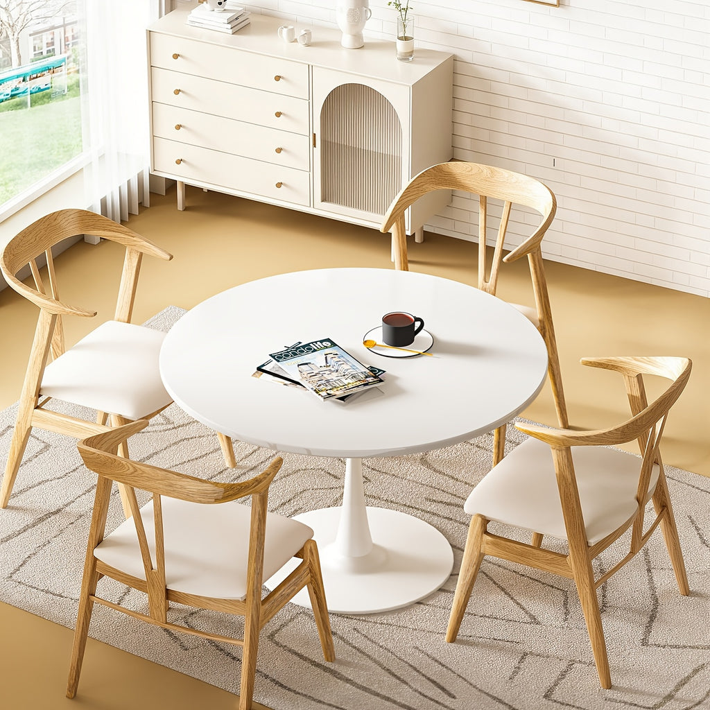 39-Inch Round Dining Table Modern MDF Wood Tabletop with Sturdy Metal Pedestal Base - Large Round Table Seats 4-6 People, Easy Assembly, for family & for (, Engineered Wood)