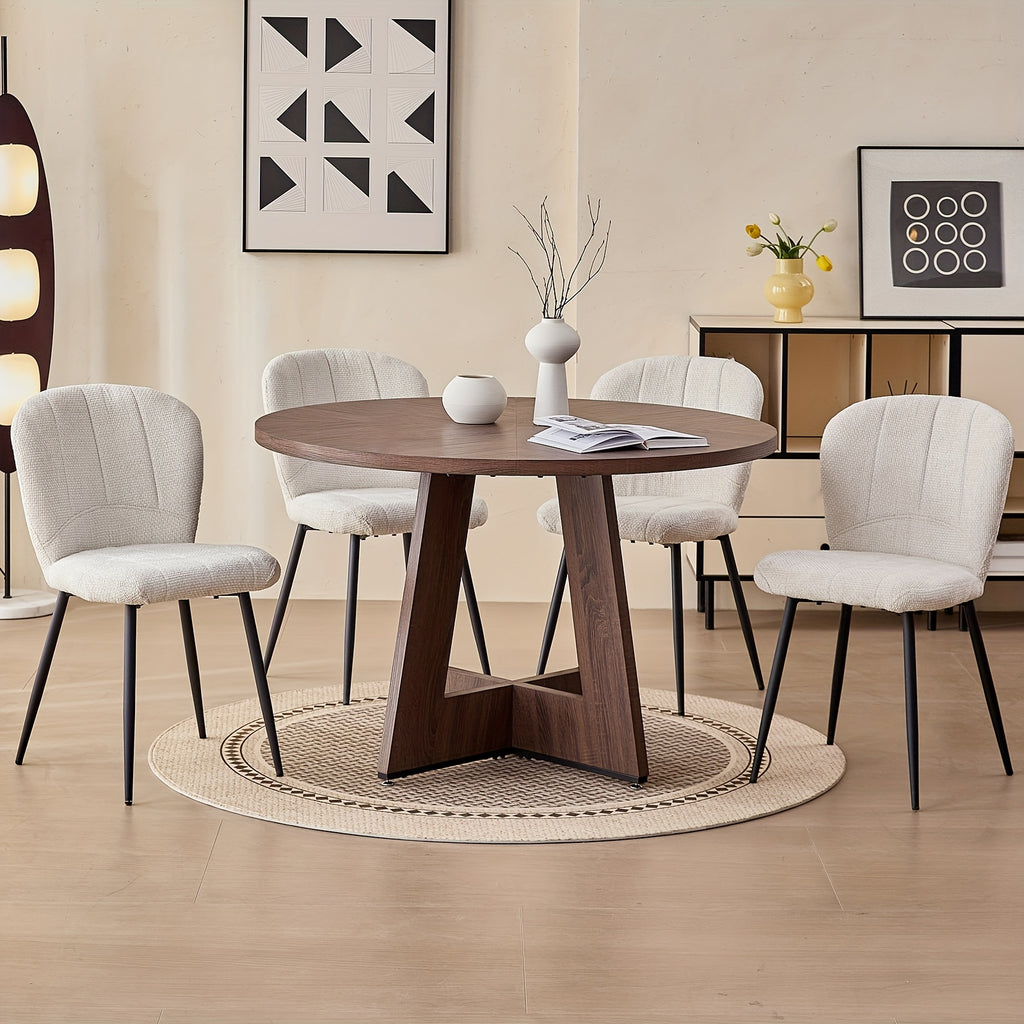 47-inch Round Dining Table Suitable for 4 People - Thick 1.38-inch Tabletop & Fanned Base Legs, Walnut Engineered Wood with Wood Veneer - Modern Farmhouse Kitchen Table for Living Room, Assembly Required (No Further Installation)