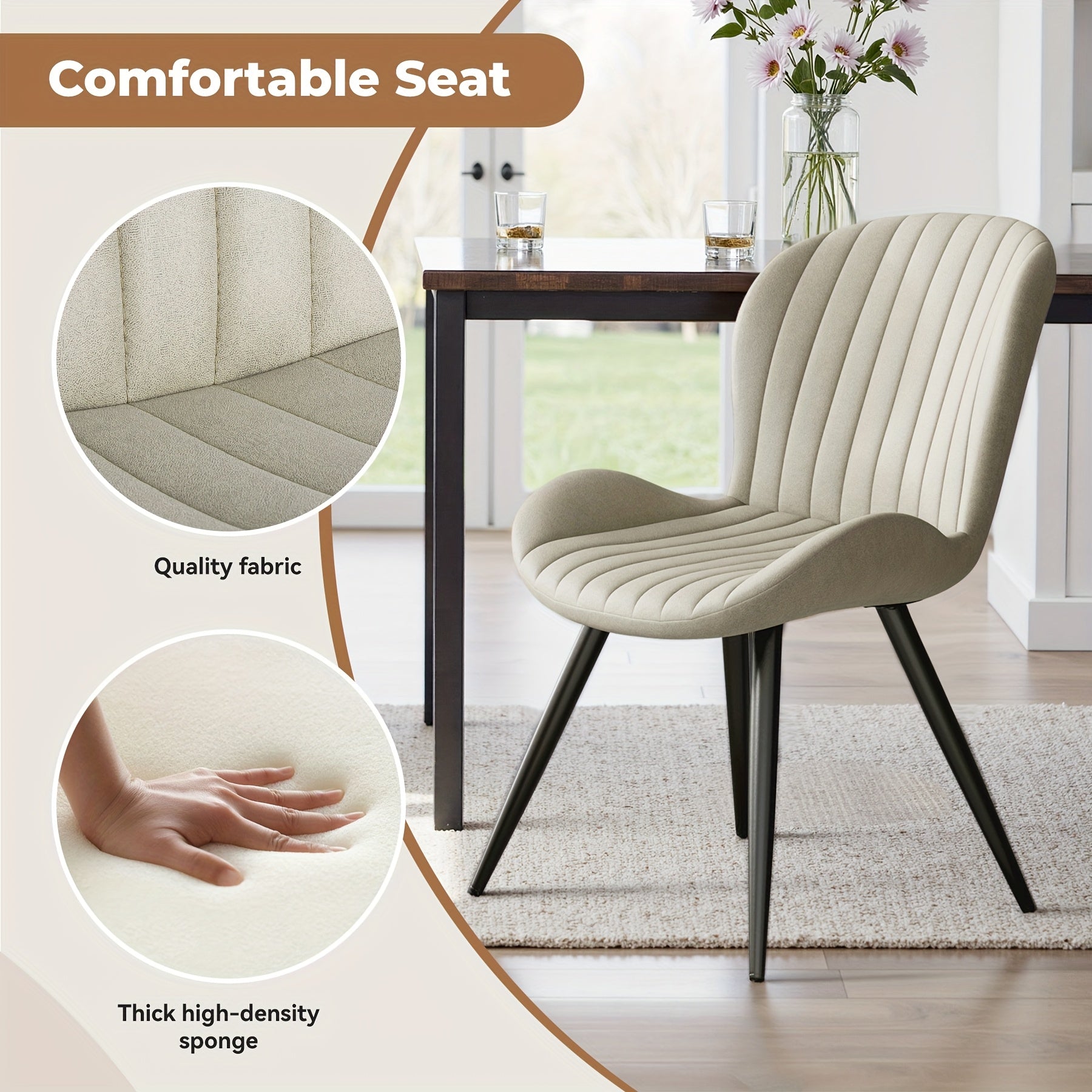 Set Of 2\u002F4 Dining Chairs, Boucle Upholstered Kitchen Chairs with Curved Backrest & Metal Legs, Mid Century Modern Round Dining Room Chairs for Vanity, Living Room