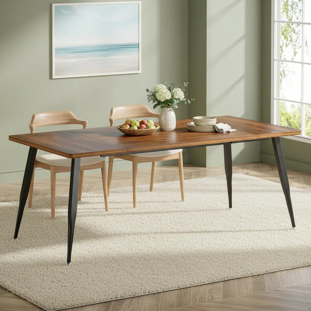 6ft Dining Table, 70.8-Inch Industrial Rectangular Kitchen and Dining Room Table with Metal Legs, Brown & Black Finish (Only Table 1pc)