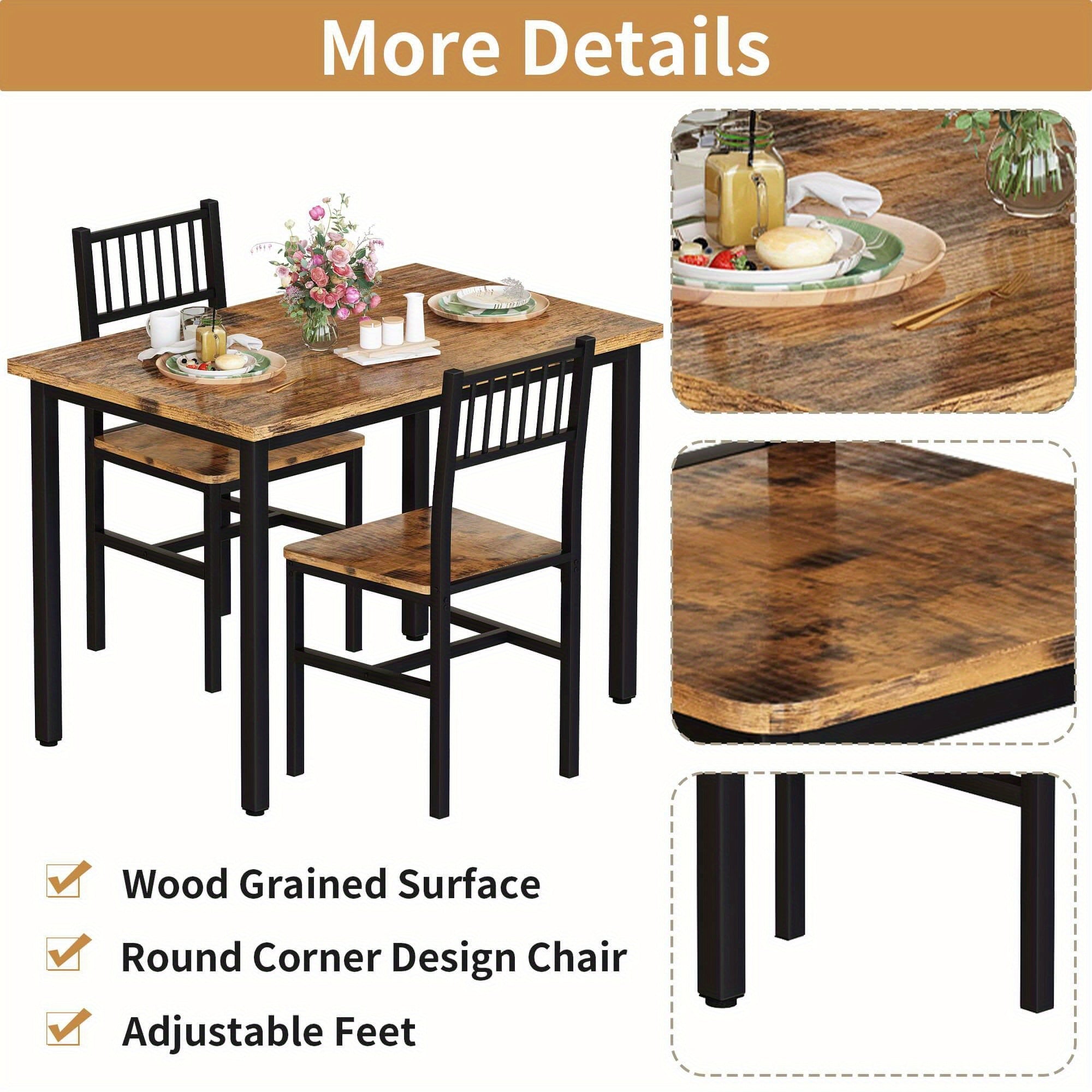 3pcs Dining Table Set for 2, Small Industrial Kitchen Table with 2 Chairs, Wood Breakfast Nook Table And Chairs Set Of 2, Dinner Table Set for Small Spaces, Dining Room, Apartment, Spacesaving Furniture, Compact Dining, Minimalist Design