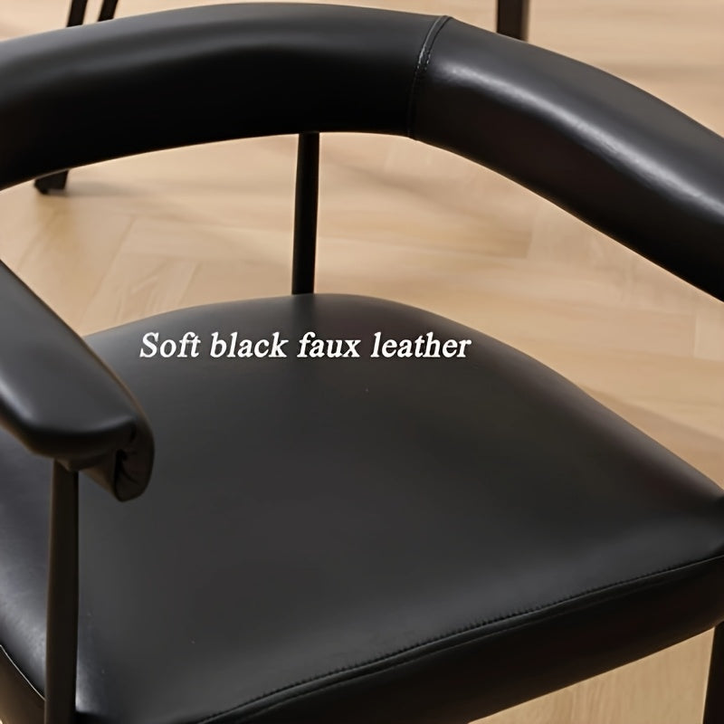 Set of 2 Modern Barrel Dining Chairs Faux Leather Upholstered Accent Side Chairs Vanity Chairs with Metal Finish for Kitchen Dining Room Living Room