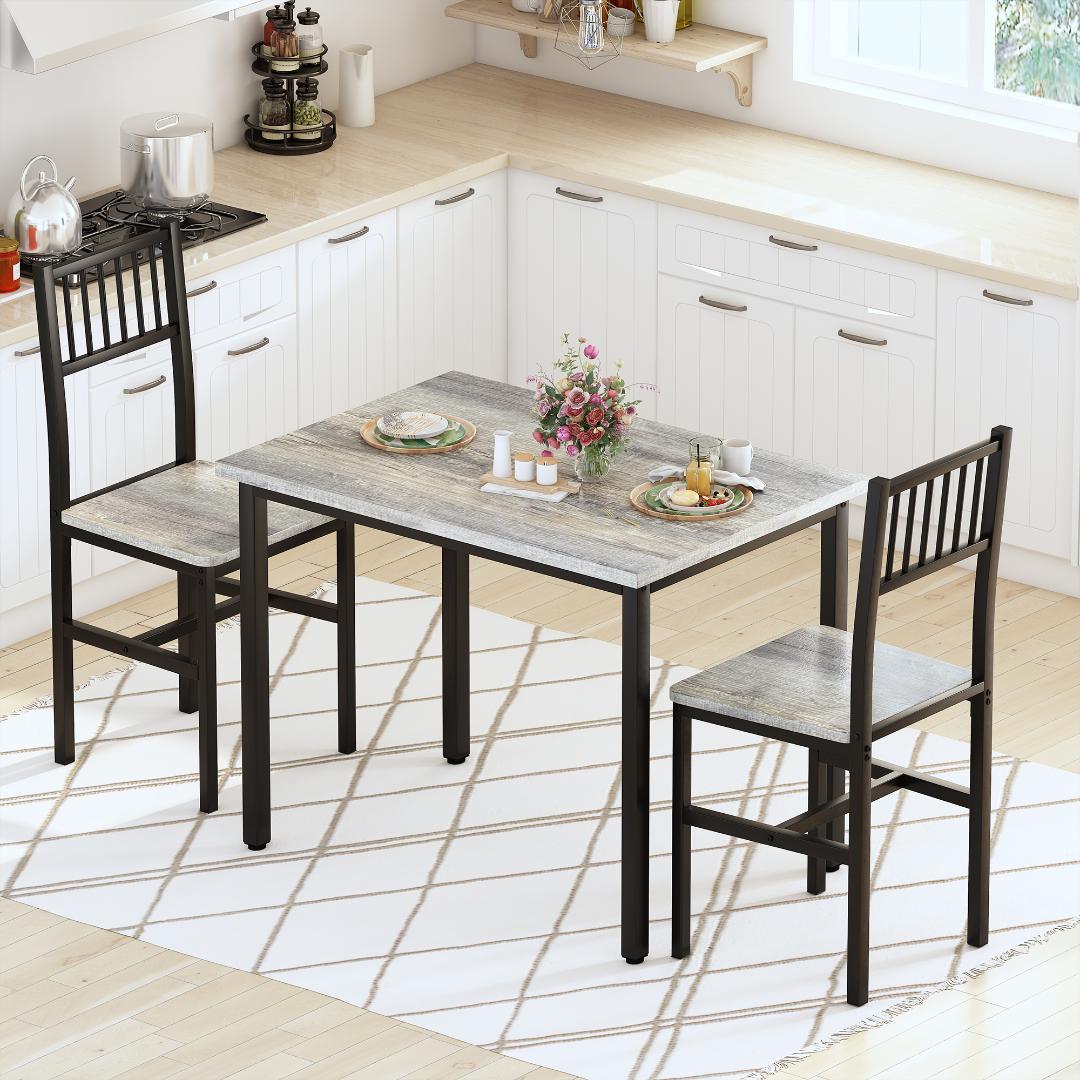 Modern Dining Room Table and Chairs Set for 2, 3-Piece Kitchen Table Set with MDF Broad & Metal Frame, Space-Saving Dining Table Set with 2 Chairs & Table for Apartment, Kitchen, Dining Room