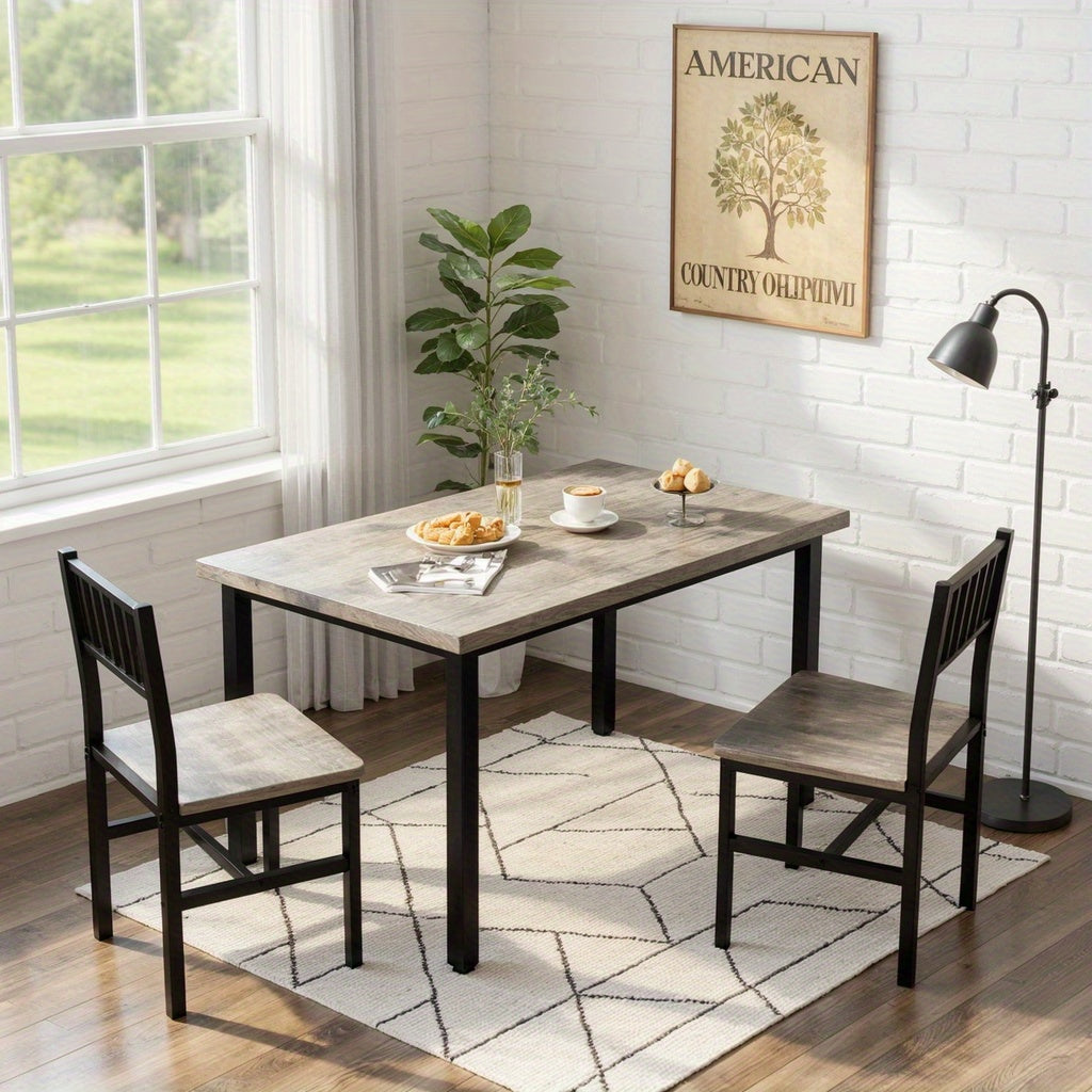3pcs Dining Table Set for 2, Small Industrial Kitchen Table with 2 Chairs, Wood Breakfast Nook Table And Chairs Set Of 2, Dinner Table Set for Small Spaces, Dining Room, Apartment, Spacesaving Furniture, Compact Dining, Minimalist Design