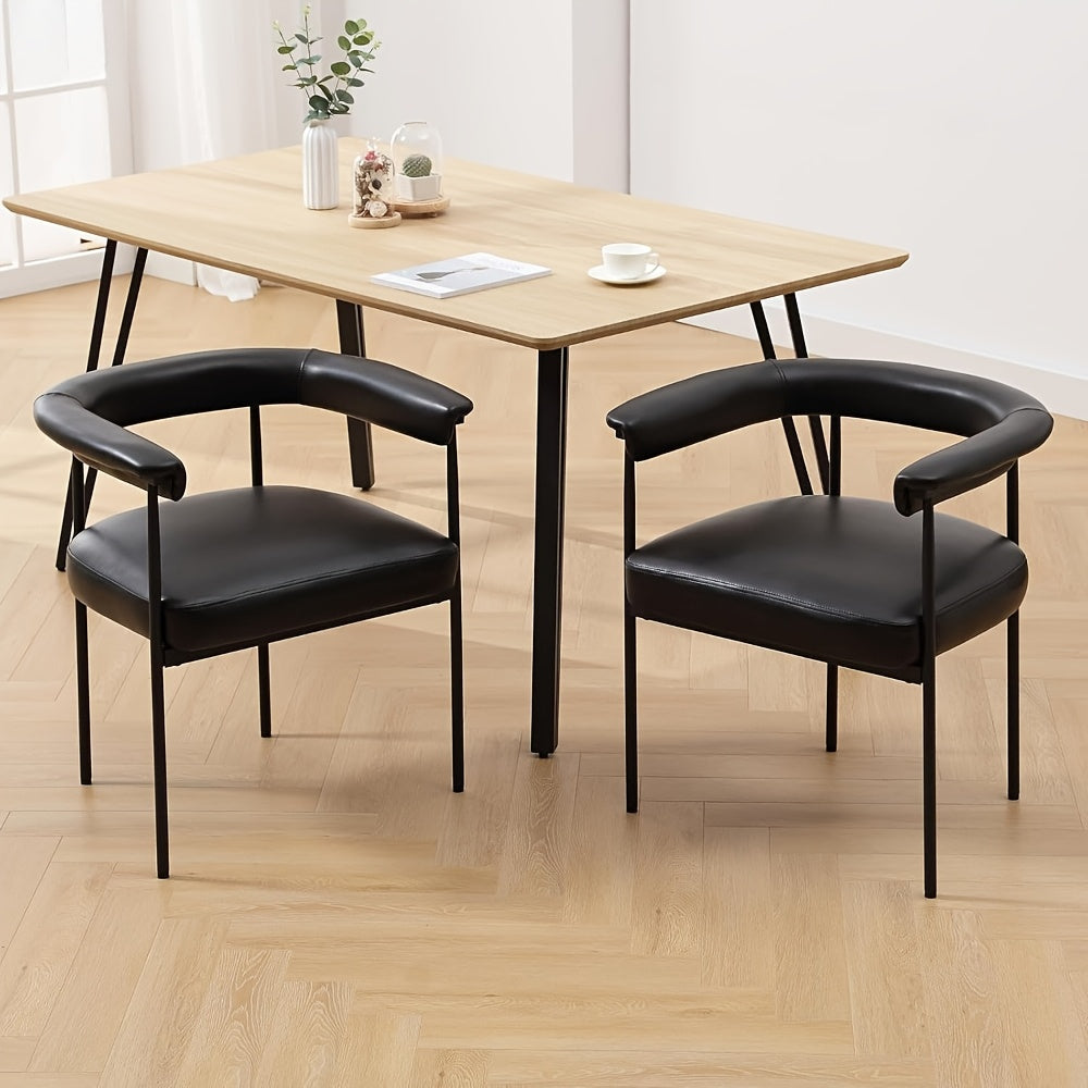 Set of 2 Modern Barrel Dining Chairs Faux Leather Upholstered Accent Side Chairs Vanity Chairs with Metal Finish for Kitchen Dining Room Living Room