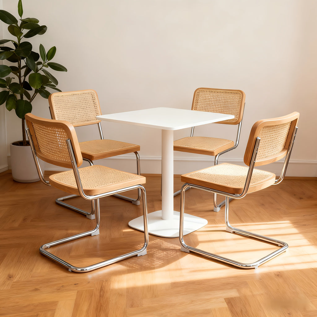 Dining Chairs Set Of 4, Faux Leather Rattan Side Accent Chairs with Chrome Legs, Modern Mid Century Breuer Designed Chairs, Upholstered Dining Living Room Kitchen Chairs