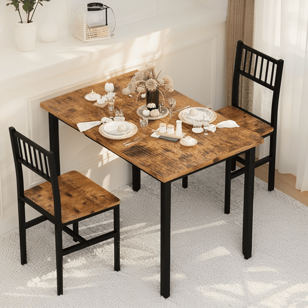 Modern Dining Room Table and Chairs Set for 2, 3-Piece Kitchen Table Set with MDF Broad & Metal Frame, Space-Saving Dining Table Set with 2 Chairs & Table for Apartment, Kitchen, Dining Room
