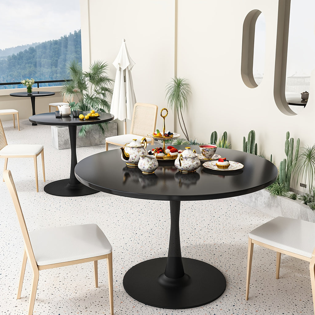 39-Inch Round Dining Table Modern MDF Wood Tabletop with Sturdy Metal Pedestal Base - Large Round Table Seats 4-6 People, Easy Assembly, for family & for (, Engineered Wood)