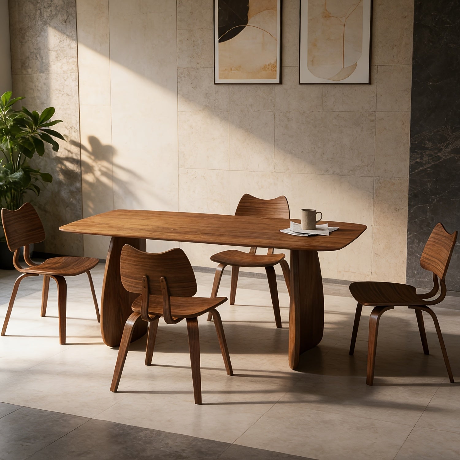 Set of 2 Wood Dining Chairs Mid Century ModernDining Room Chairs Farmhouse Small Kitchen Chairs with Cute Cat Ear Back Armless Side Chair for Living Room, Natural