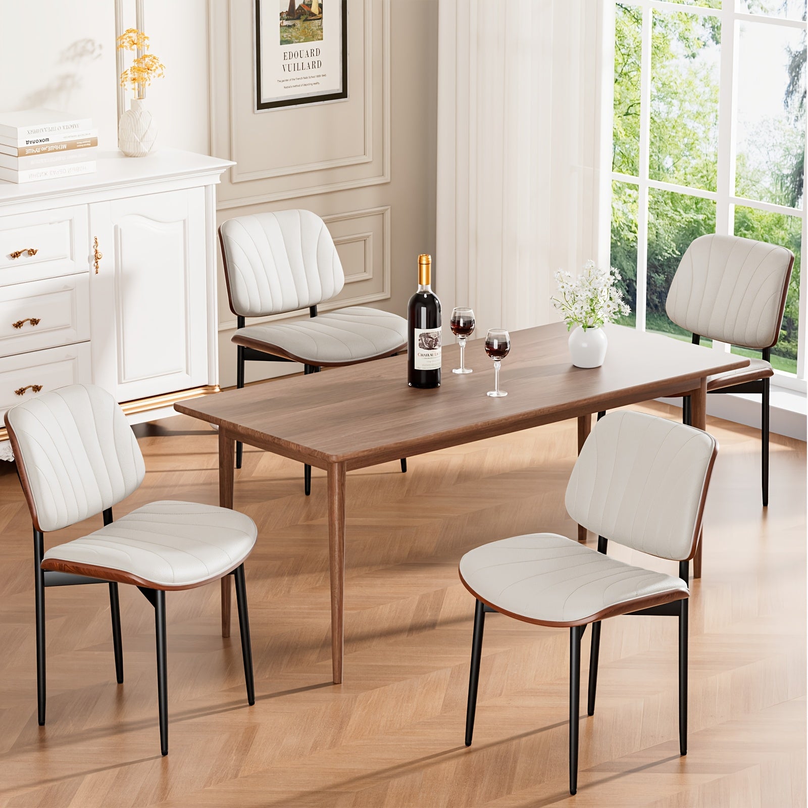 4pcs Dining Chair Set, Luxurious Retro PU Leather Upholstered Dining Chairs, Resilient Sponge Seat Cushions, Easy To Clean And Assemble, Suitable For Family Dining Rooms And Kitchens