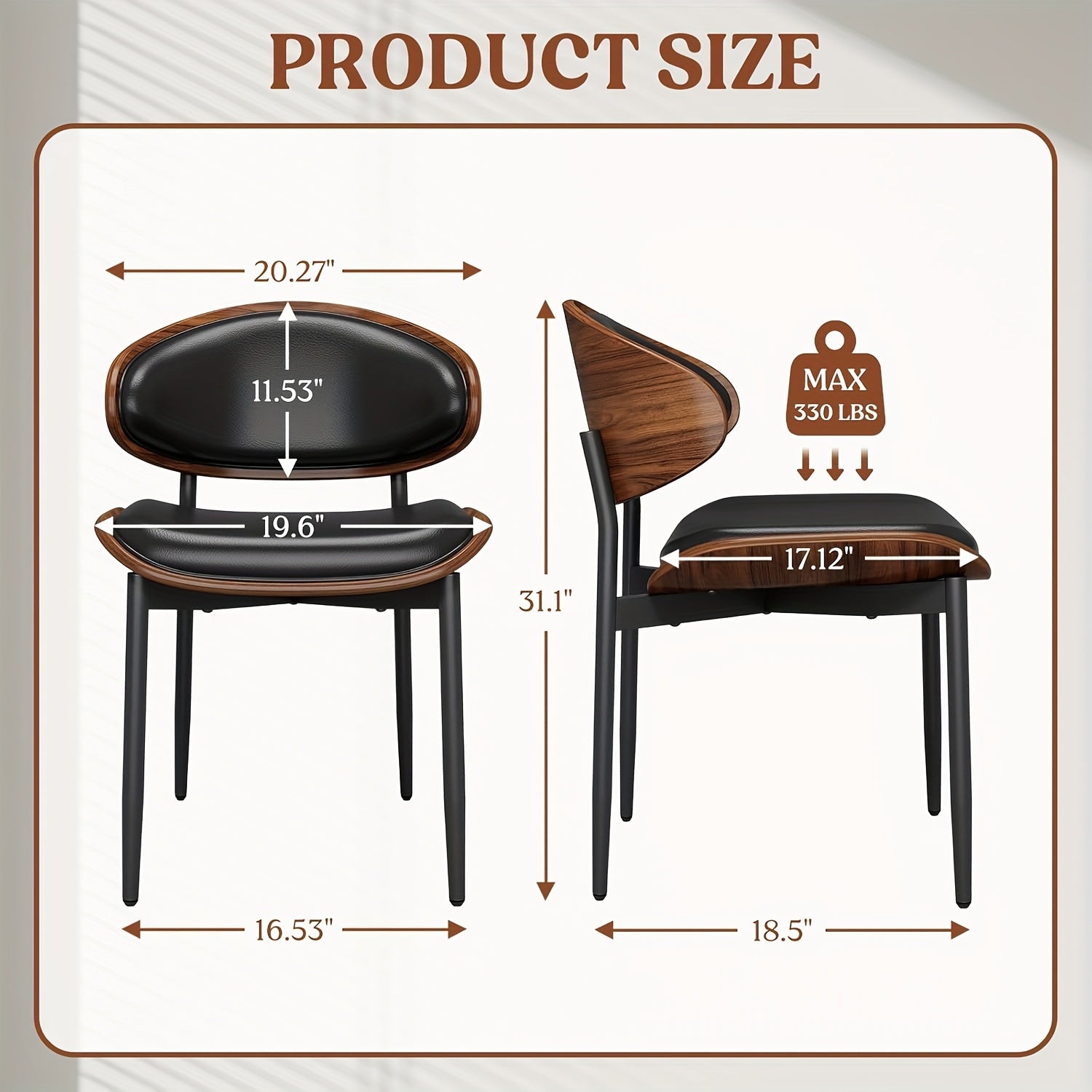 4pcs Dining Chair Set, Luxurious Retro PU Leather Upholstered Dining Chairs, Resilient Sponge Seat Cushions, Easy To Clean And Assemble, Suitable For Family Dining Rooms And Kitchens