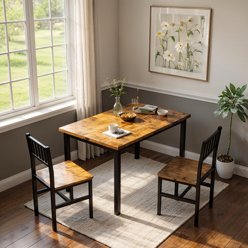 3pcs Dining Table Set for 2, Small Industrial Kitchen Table with 2 Chairs, Wood Breakfast Nook Table And Chairs Set Of 2, Dinner Table Set for Small Spaces, Dining Room, Apartment, Spacesaving Furniture, Compact Dining, Minimalist Design