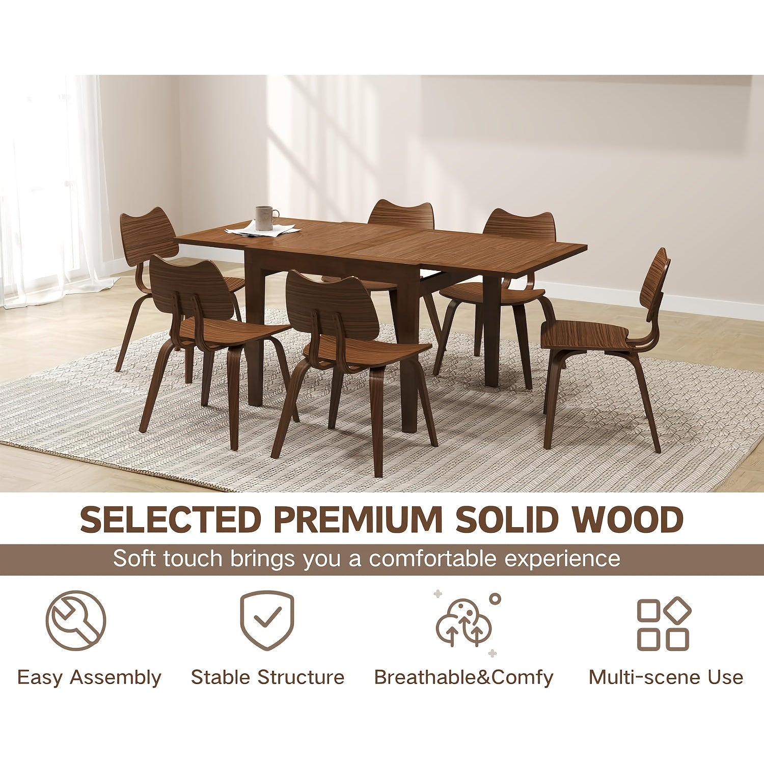 Set of 2 Wood Dining Chairs Mid Century ModernDining Room Chairs Farmhouse Small Kitchen Chairs with Cute Cat Ear Back Armless Side Chair for Living Room, Natural