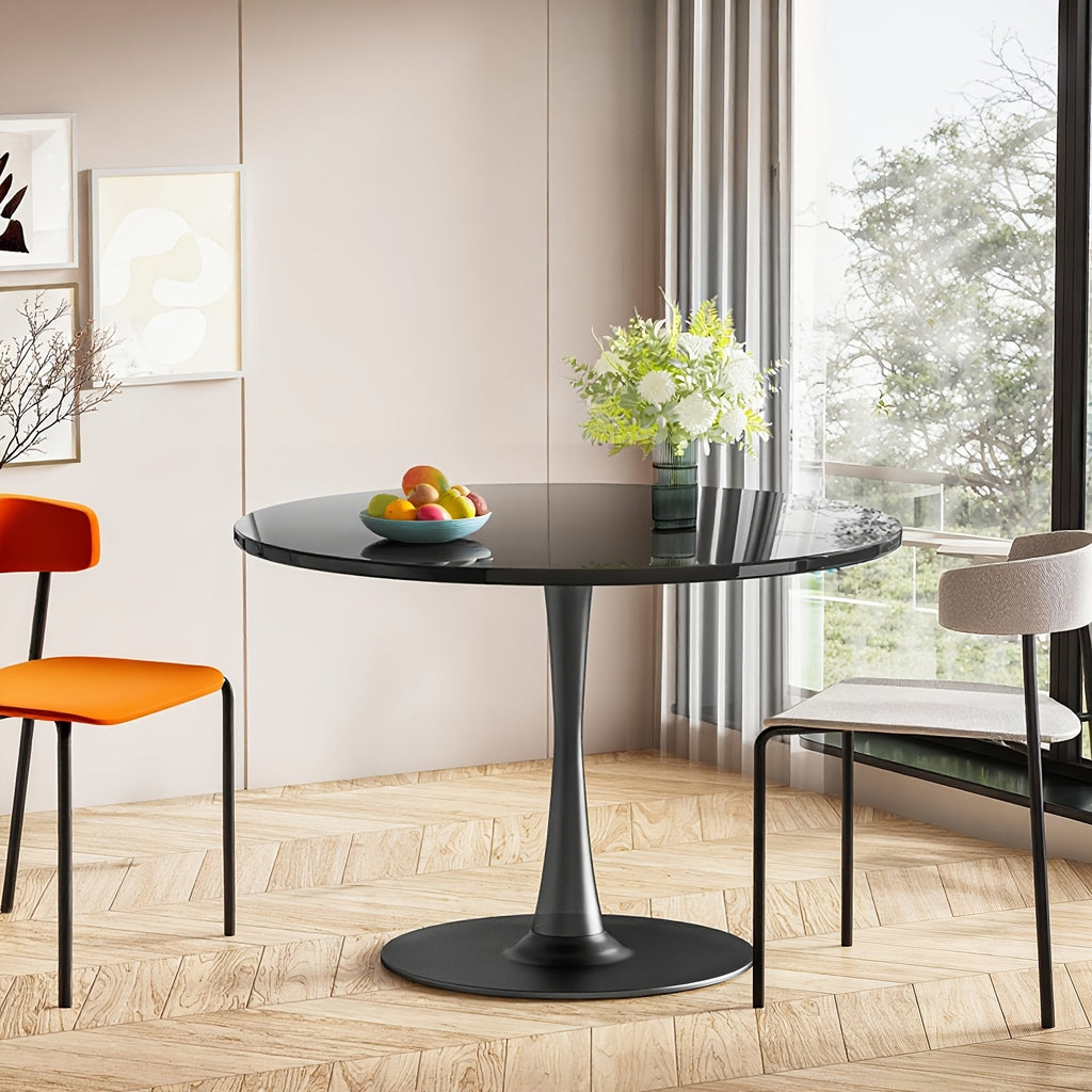 39-Inch Round Dining Table Modern MDF Wood Tabletop with Sturdy Metal Pedestal Base - Large Round Table Seats 4-6 People, Easy Assembly, for family & for (, Engineered Wood)