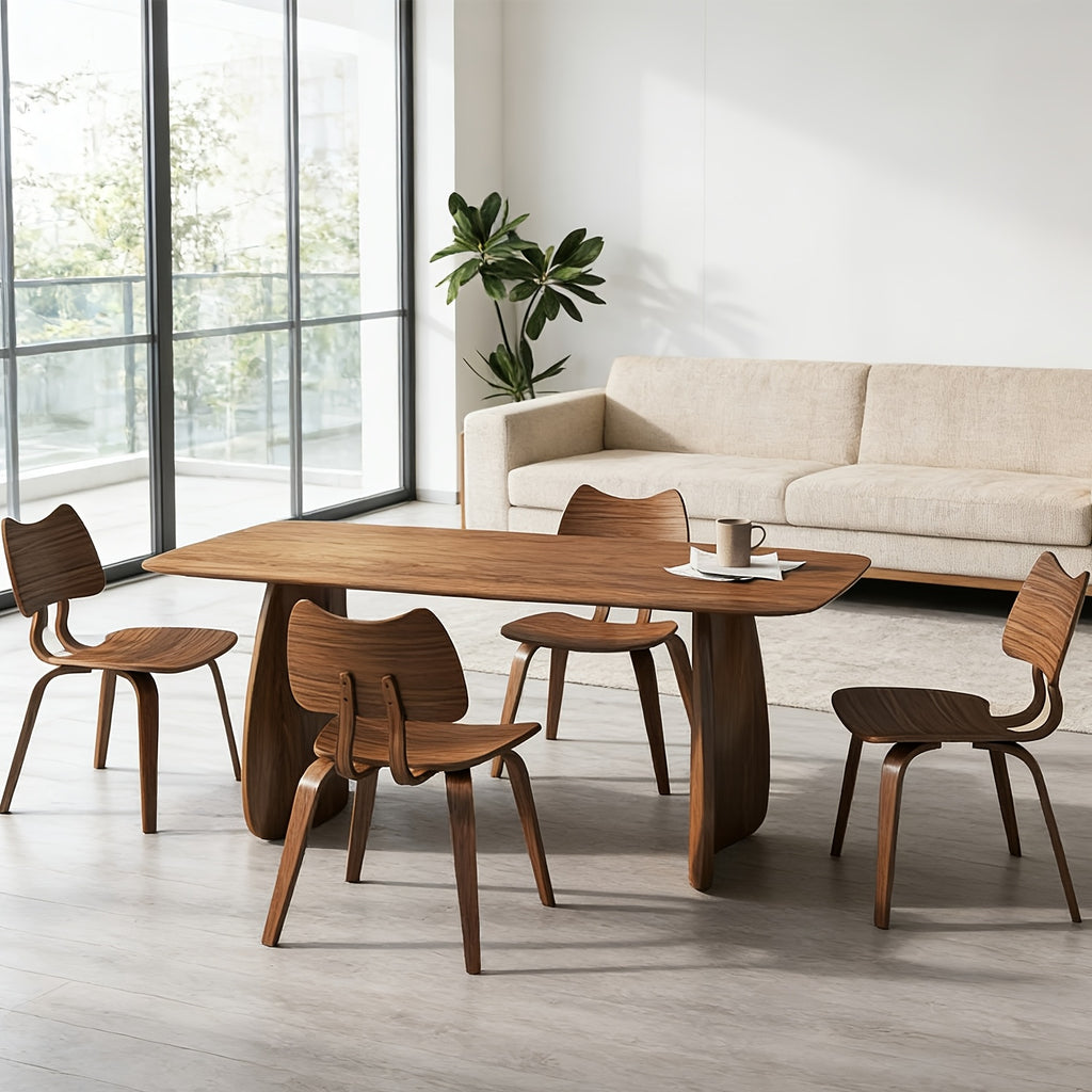 Set of 2 Wood Dining Chairs Mid Century ModernDining Room Chairs Farmhouse Small Kitchen Chairs with Cute Cat Ear Back Armless Side Chair for Living Room, Natural