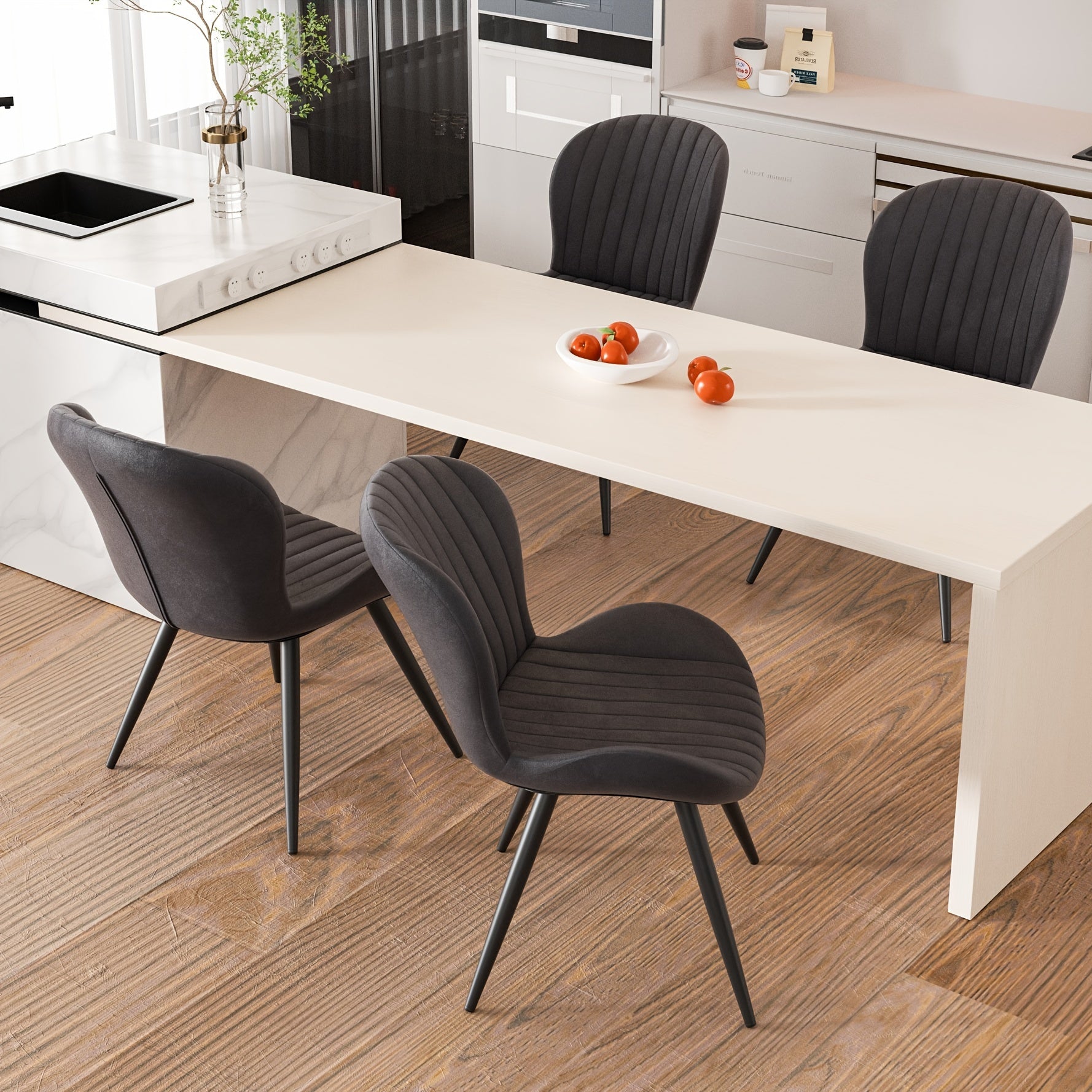 Set Of 2\u002F4 Dining Chairs, Boucle Upholstered Kitchen Chairs with Curved Backrest & Metal Legs, Mid Century Modern Round Dining Room Chairs for Vanity, Living Room